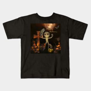 Funny halloween design with mummy, owl and pumpkin Kids T-Shirt